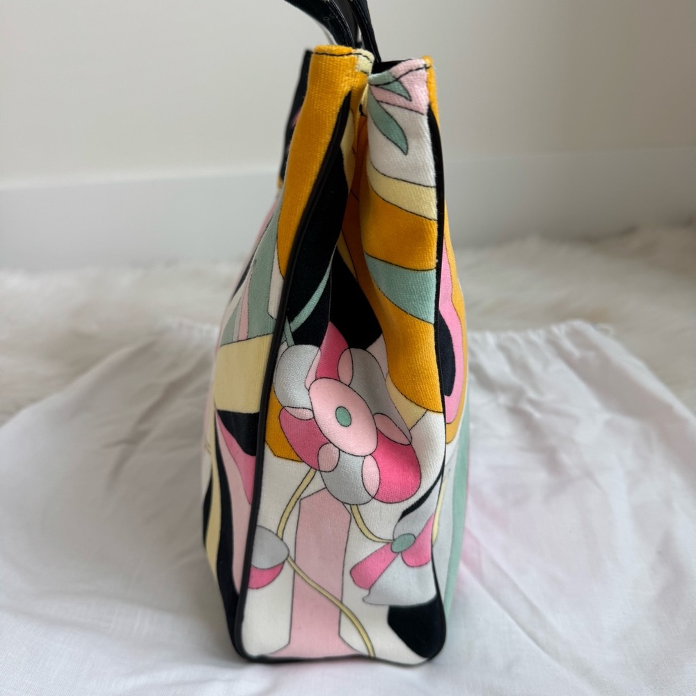 Emilio Pucci Black Pink Yellow Green Floral Print Canvas Tote - Picture 6 of 12